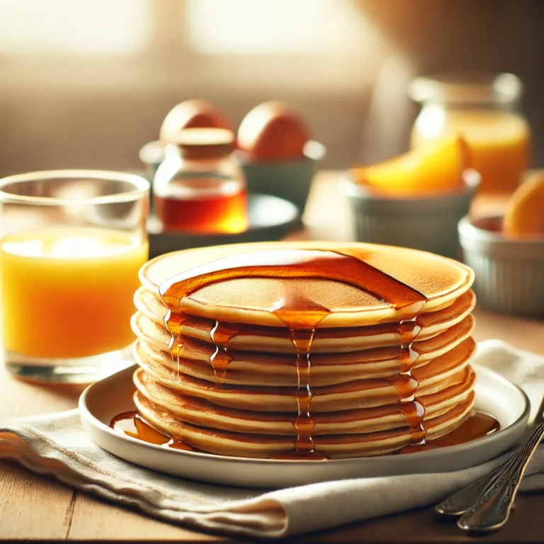Crêpes maison dorées avec sirop d’érable.