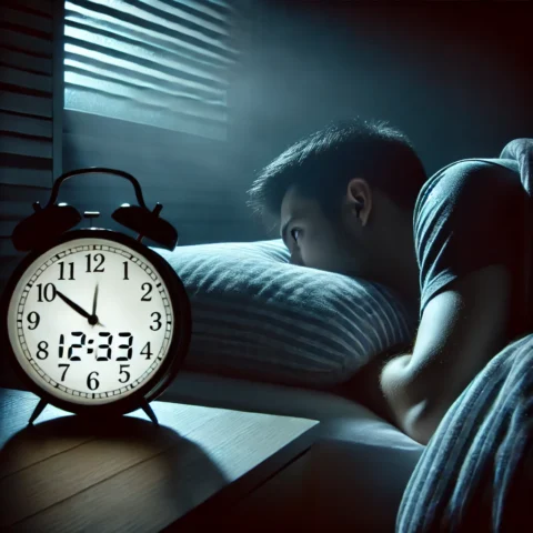Personne souffrant d'insomnie regardant son réveil.