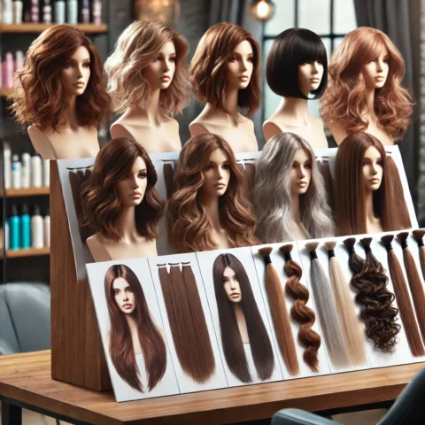 Styles de coiffures féminines en salon de coiffure.